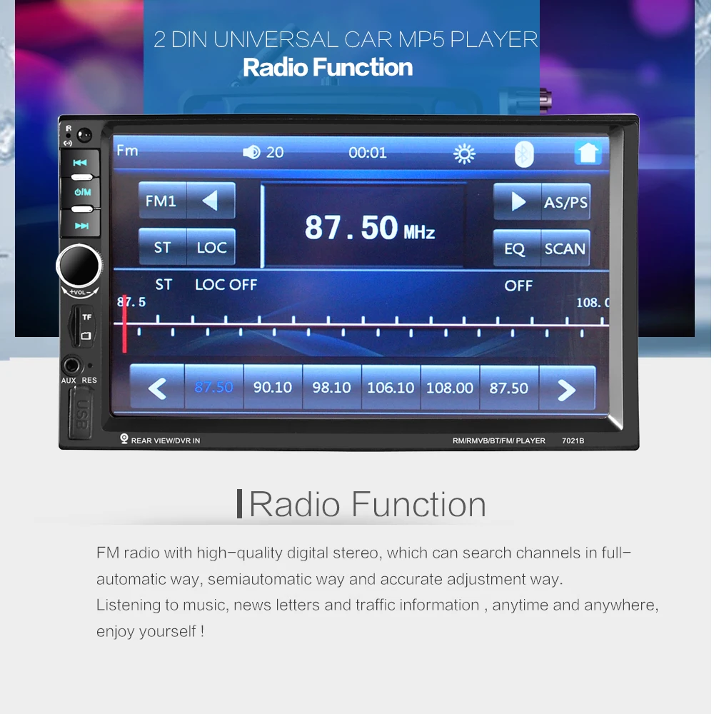 7021B 2 Din 12V автомобильное многофункциональное радио, сенсорный экран, Bluetooth MP3-плеер MP5 плеер Автомобильный многофункциональный плеер