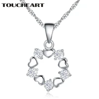 toucheart luxury love heart star necklacespendants for women rhinestone choker charm jewelry silver flowers necklace sne190071