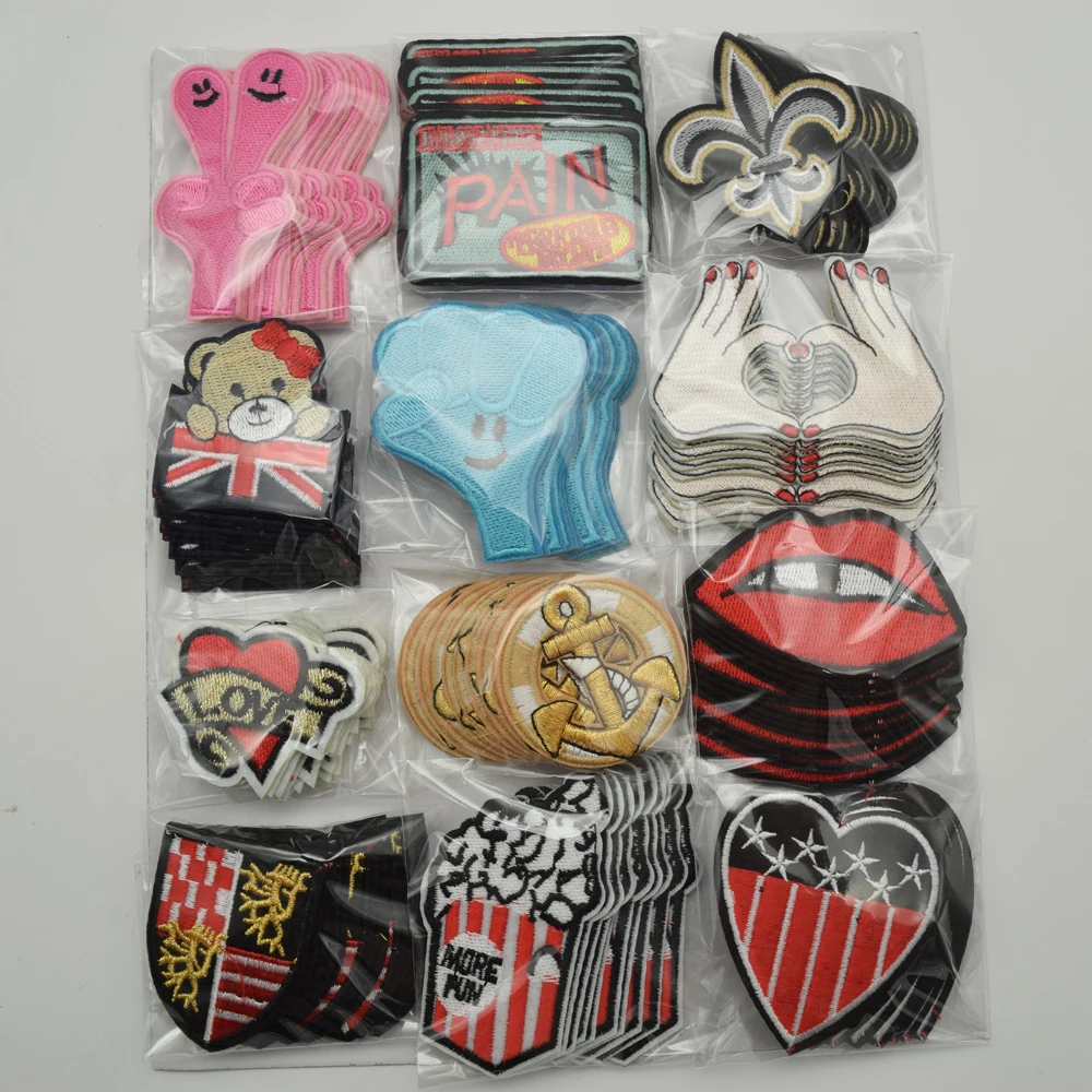 120 шт./компл. смешанные рот/рука/значок/вышивка в сердечнике/Набор нашивок с