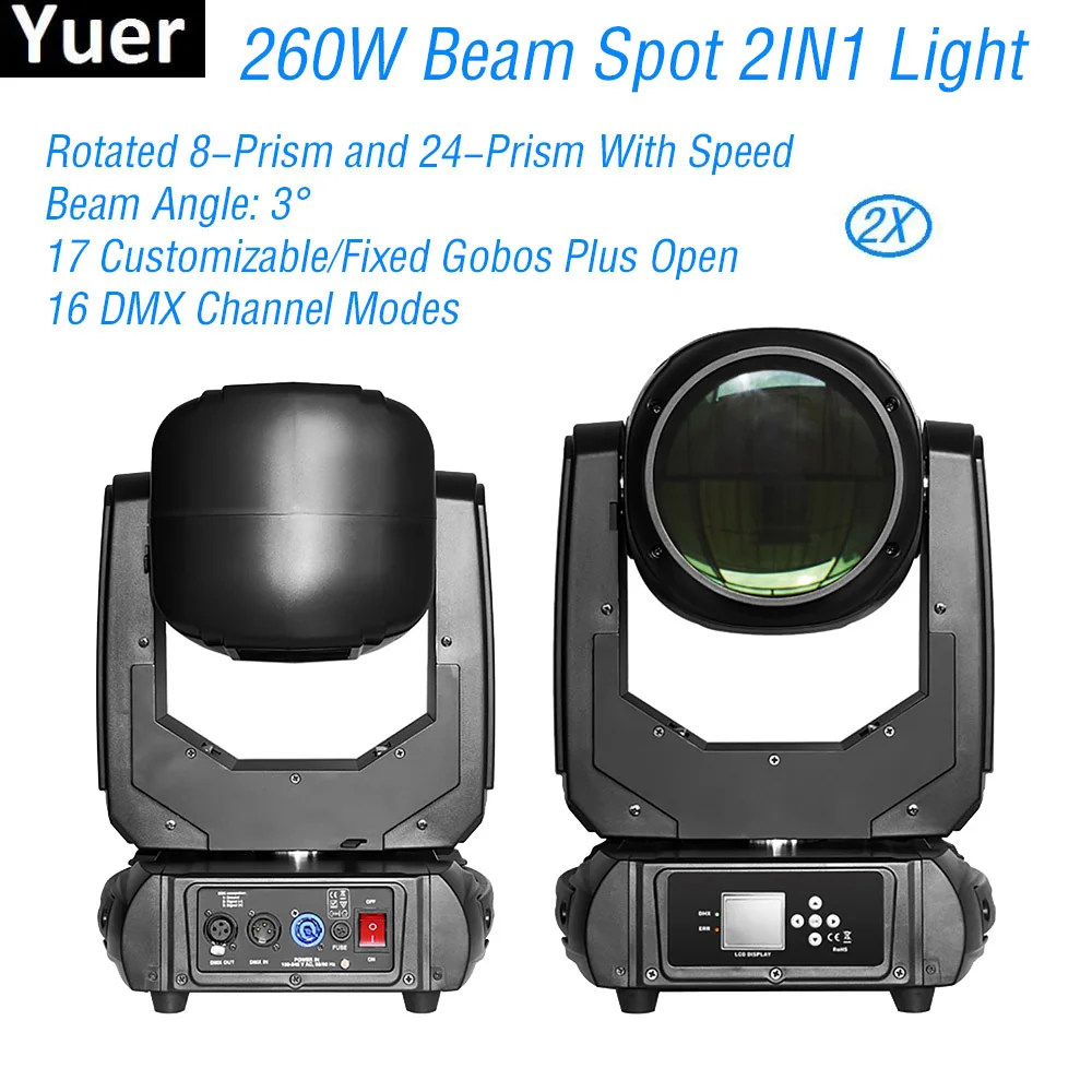 2Pcs/Lot Color Music Moving Head Light 260W 9R Beam Spot 2IN1 DJ Disco Stage Light DMX512 Strobe Effect Party Bar Moving Head