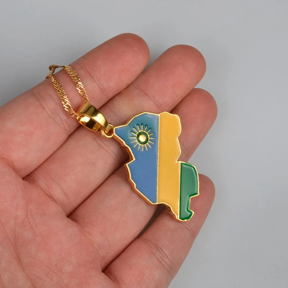 Anniyo Rwanda карта страны флаг золотой цвет кулон ожерелье Rwandans ювелирные изделия