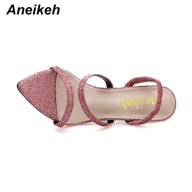 Aneikeh/Новинка года; летние розовые босоножки с эластичными лентами; пикантные вечерние босоножки на шпильках с открытым носком на тонком ремешке
