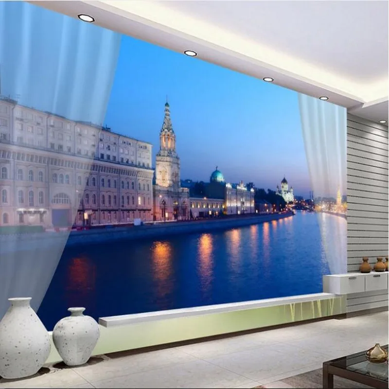 Wellyu пользовательские большие фрески высокой четкости река город фон обои