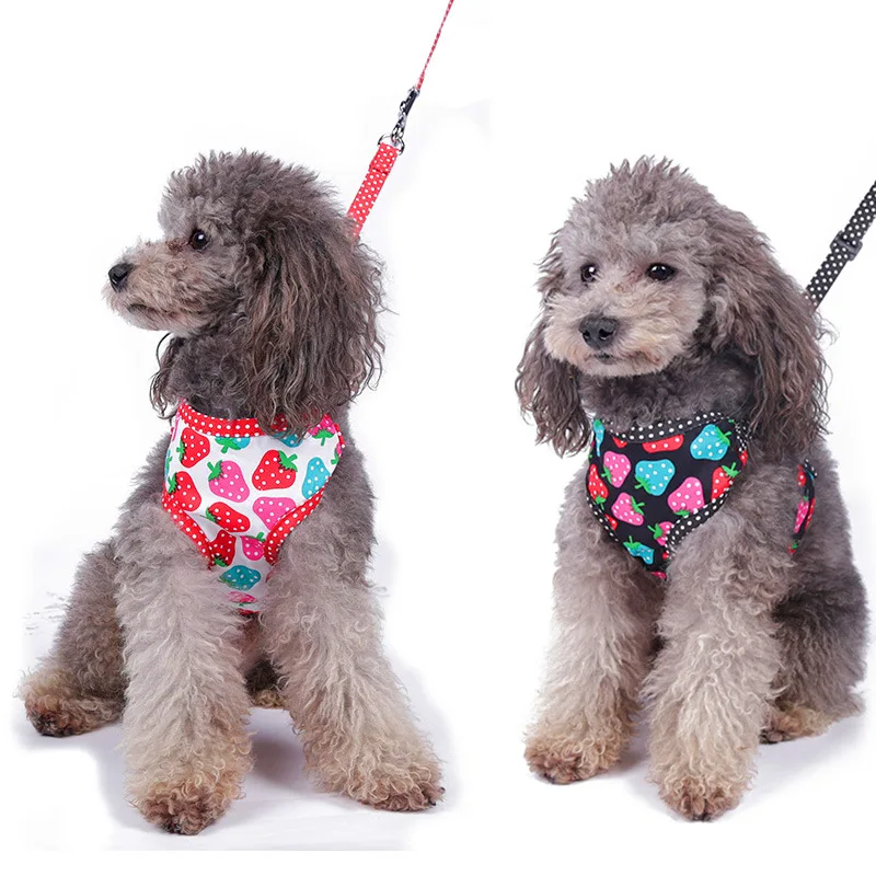 

Puppy Pet Harness for Dogs Fashion Strawberry Pattern Soft Breathable French Bulldog Harness Leash Sets for Cat Small Dogs S-L