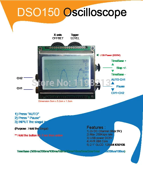DSO150 цифровой объем Oscilliscope наборы AVR Core с зондом |