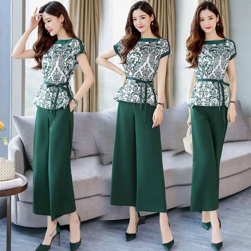

Floral Print Women 2 Piece Set Top And Pants Retro Women Two Piece Outfits Vintage Korean Ensemble Femme Deux Pieces Clothes