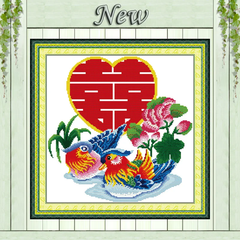 

Double happiness Mandarin duck painting counted print on canvas DMC 14CT 11CT Chinese Cross Stitch Needlework Set Embroider kits