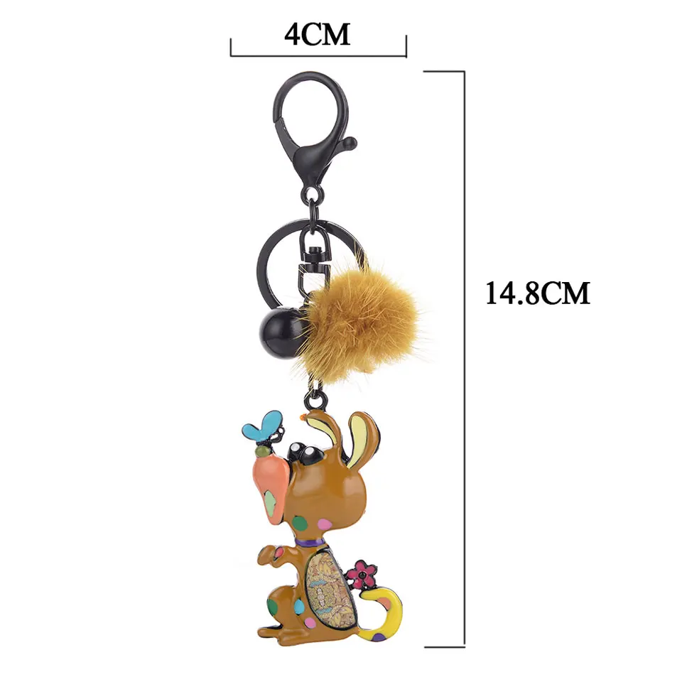 Милый брелок для ключей с собачкой и бабочкой Меховые помпоны животными кольцо