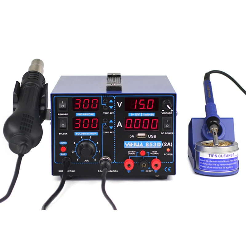 Паяльная станция YIHUA 853D источник питания USB 15 в 2 А 3 1 пистолет с горячим воздухом