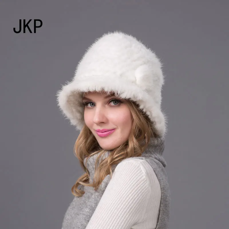 JKP 2018 зимняя женская теплая шапка стильная вязаная норковая меховая с цветами