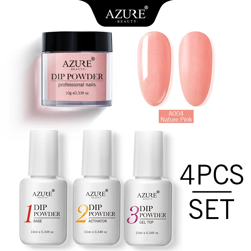 4 Azure Beauty 4Pcs/Lot Dipping Powder Base Nail Coat Set Shiny Glitter Dip Powder Gradient Color Powder Kits Top Gel Activator - Цвет: 4