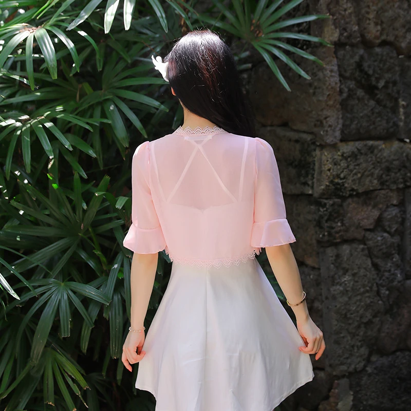 MLXSLKY шифоновая рубашка большого размера с коротким рукавом женское летнее