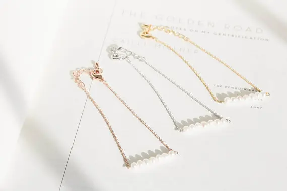 Простой браслет из пресноводного жемчуга-Золотой/серебристый/розовое золото 3