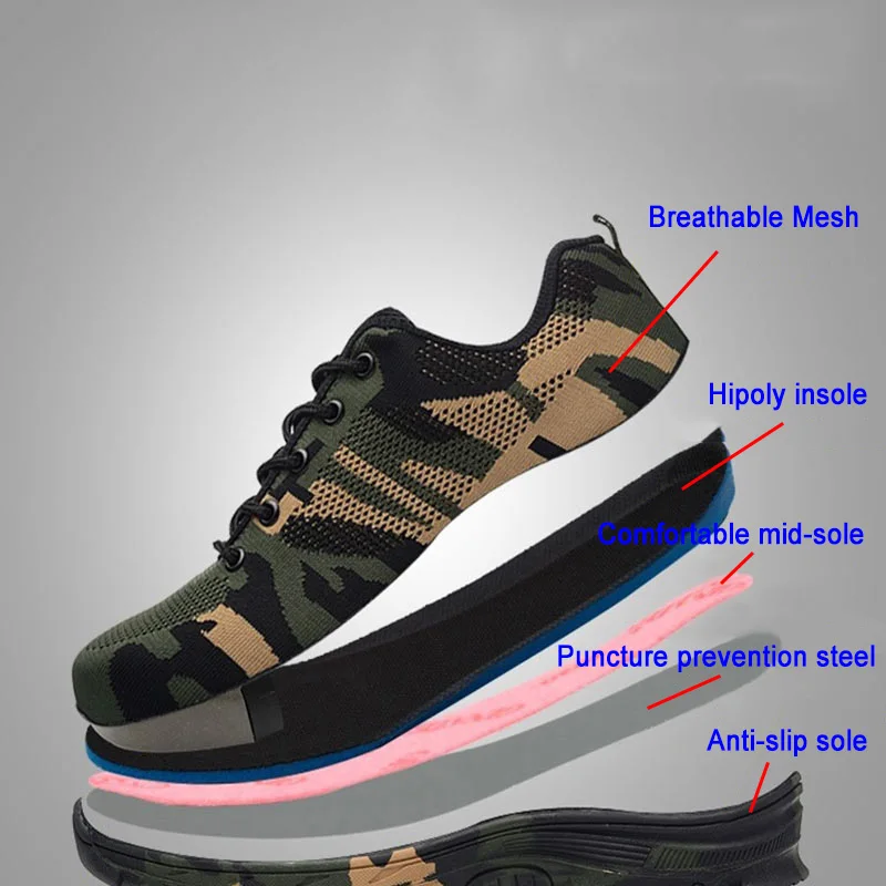 Камуфляжные мужские ботинки со стальным мысом защитные для работы военные