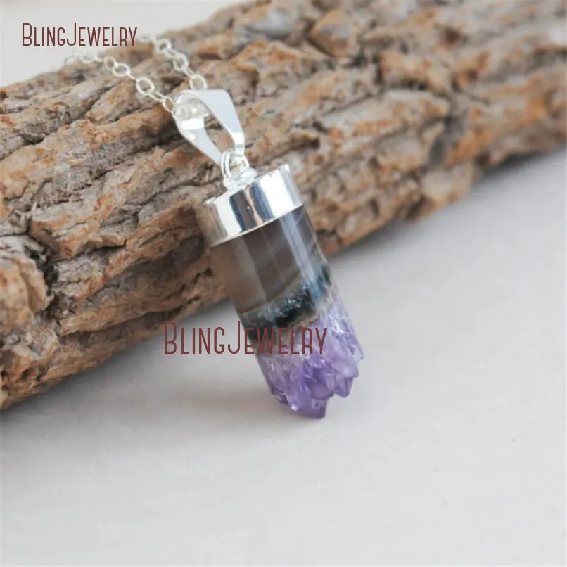 Gold Or Silver Plated Amethyst Druzy Cluster Cylinder Pendant Necklace NM23903