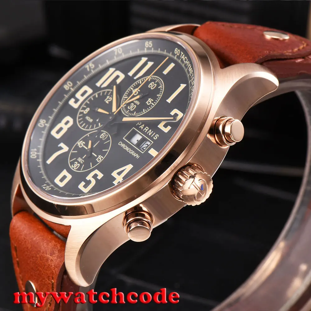 Кварцевые мужские часы parnis розовые золотые черные с циферблатом 43 мм|watch men|watch men
