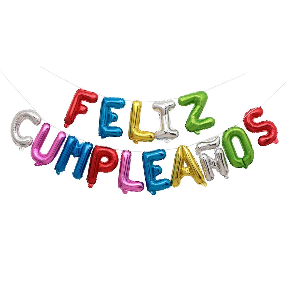 

1 set 16inch Spanish Happy Birthday Letter Alphabet Inflatable Globos Hang Foil balloons Air balloons Party Supplies
