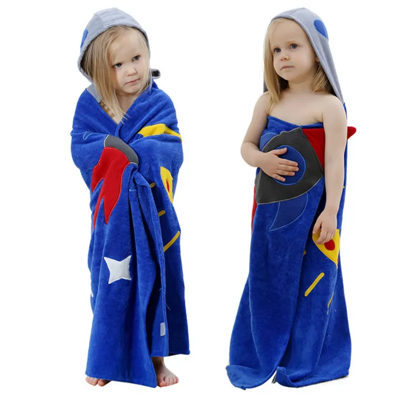 Банный халат из 100% хлопка детский банный темно синего цвета с капюшоном и