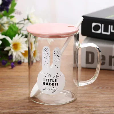 Креативная стеклянная кружка с изображением милого кролика чашка для завтрака и