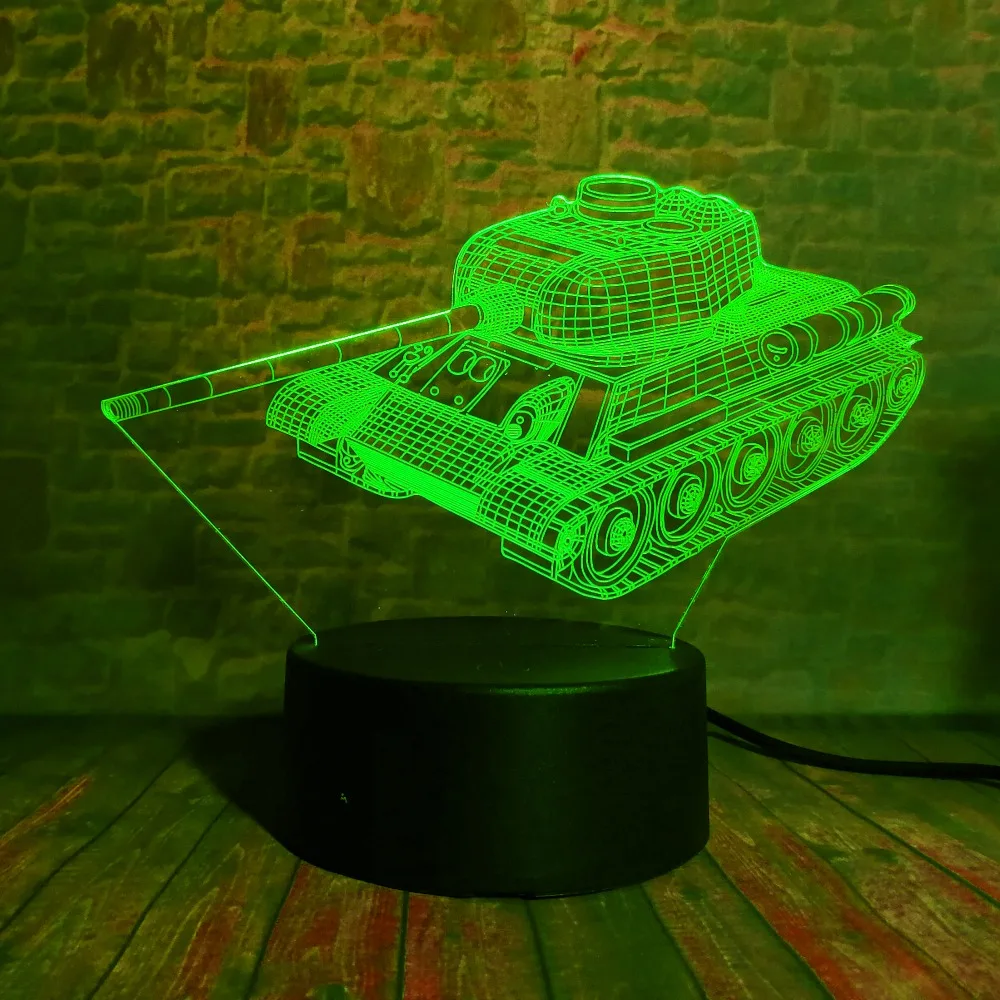 Креативный 3D крутой военный танковый ночной Светильник USB Touch 7 цветов, светодиодный визуальный светильник для домашнего декора, детская Рождественская игрушка в подарок