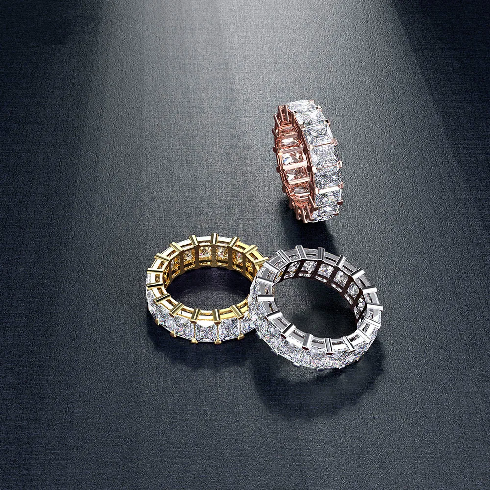 

Vecalon Eternity Promise Ring 925 sterling silver Square AAAAA Cz statement Wedding band rings for women men Finger Jewelry Gift