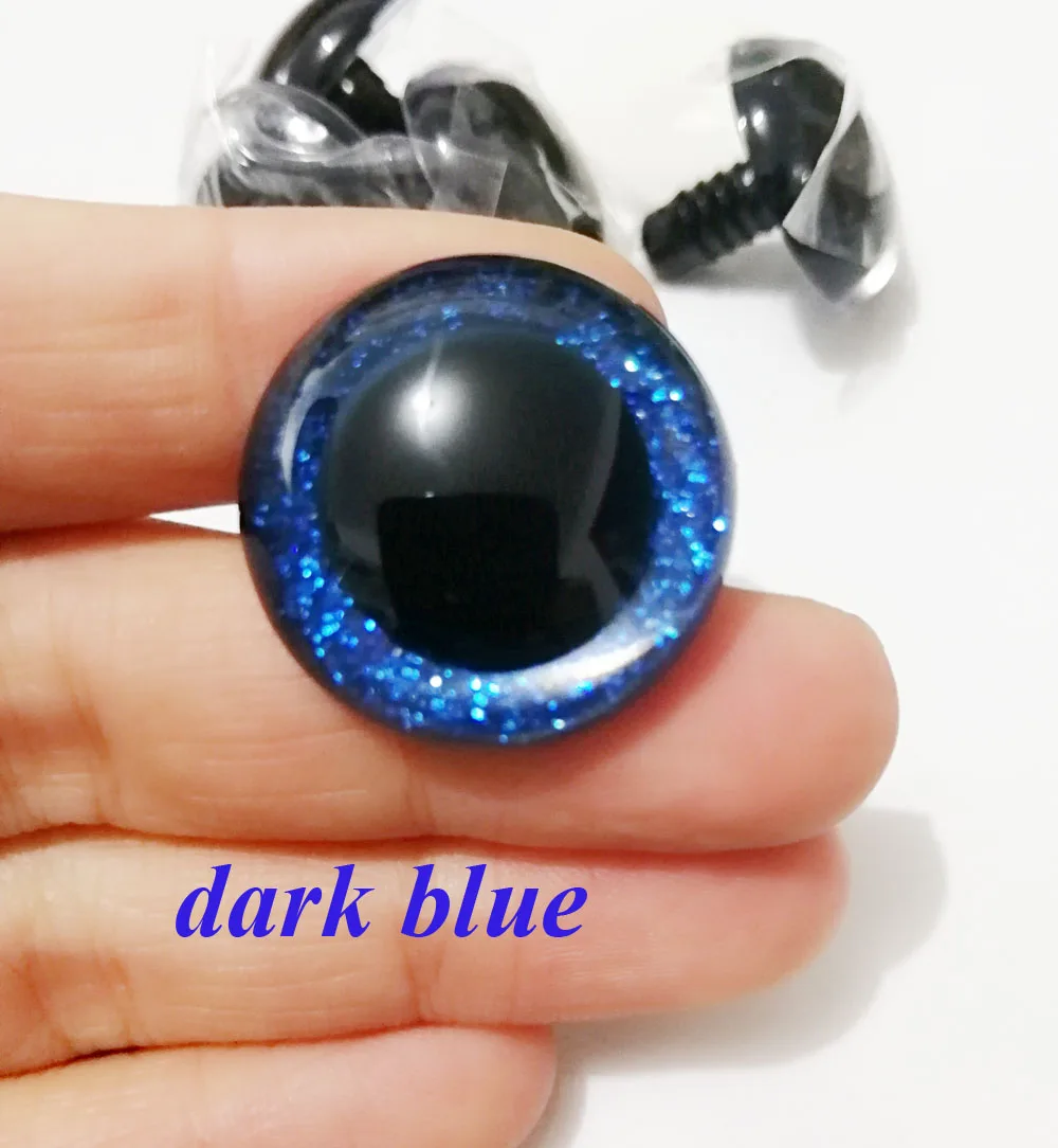dark blue 1 пара-30 мм/40 мм большой размер круглые прозрачные для игрушек защитные глаза+ блестящая ткань+ жесткие шайбы для diy куклы-выбор цвета - Цвет: dark blue