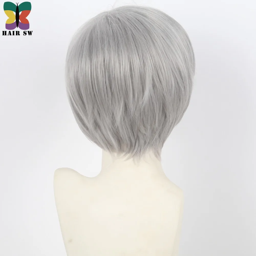 Короткий прямой серый парик из синтетических волос SW Стрижка классика полный для