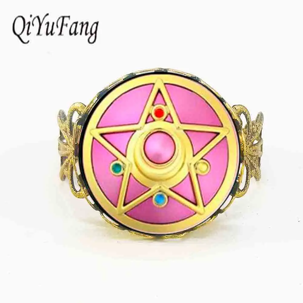 

JP Anime Girl Moon Mens New brass steel glass dome Ring steampunk Jewelry Gift for womens mens rings handmade fashion xmas