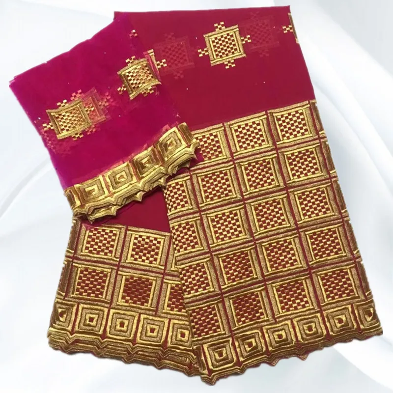 BBA32 White Gold Beautiful African Bazin Fabric 5Yards With French Lace 2 Yards Embroidery Riche For Wedding | Дом и сад