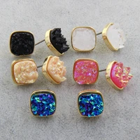 5 piar sets mini iridescent druzy stone resin stud earrings geometric deco jewelry