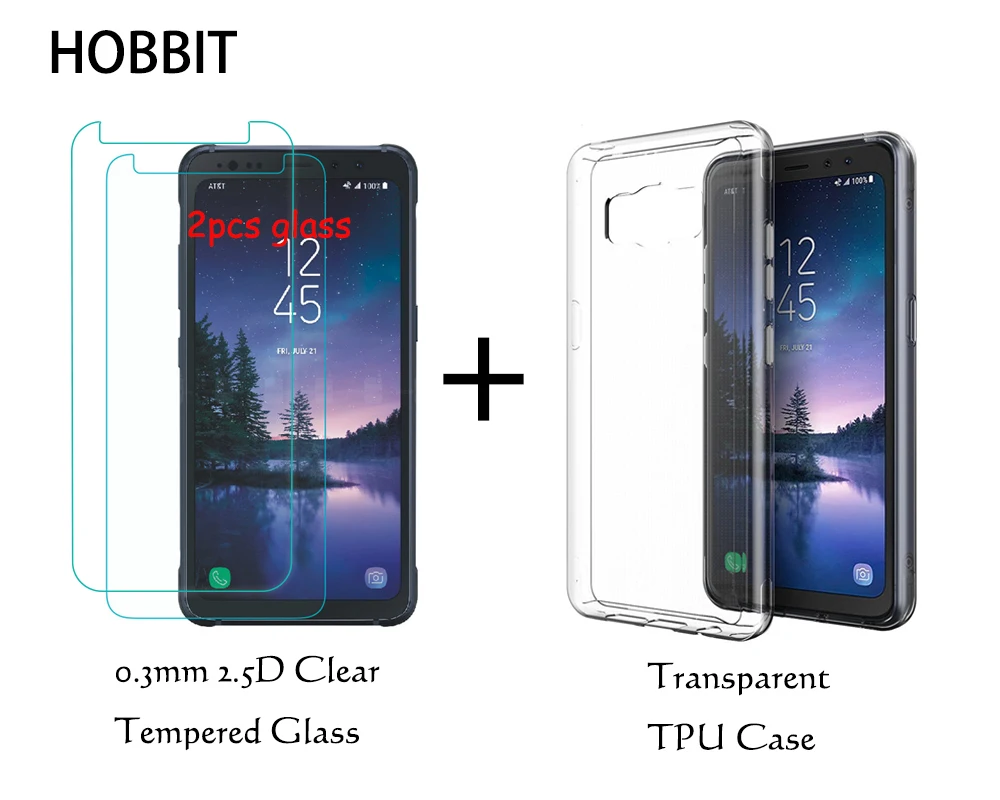 For Samsung Galaxy S8 Active Transparent Soft Case Back Cover Case 5.8inch 0.3MM 2.5D 9H Clear Tempered Glass Screen Protector