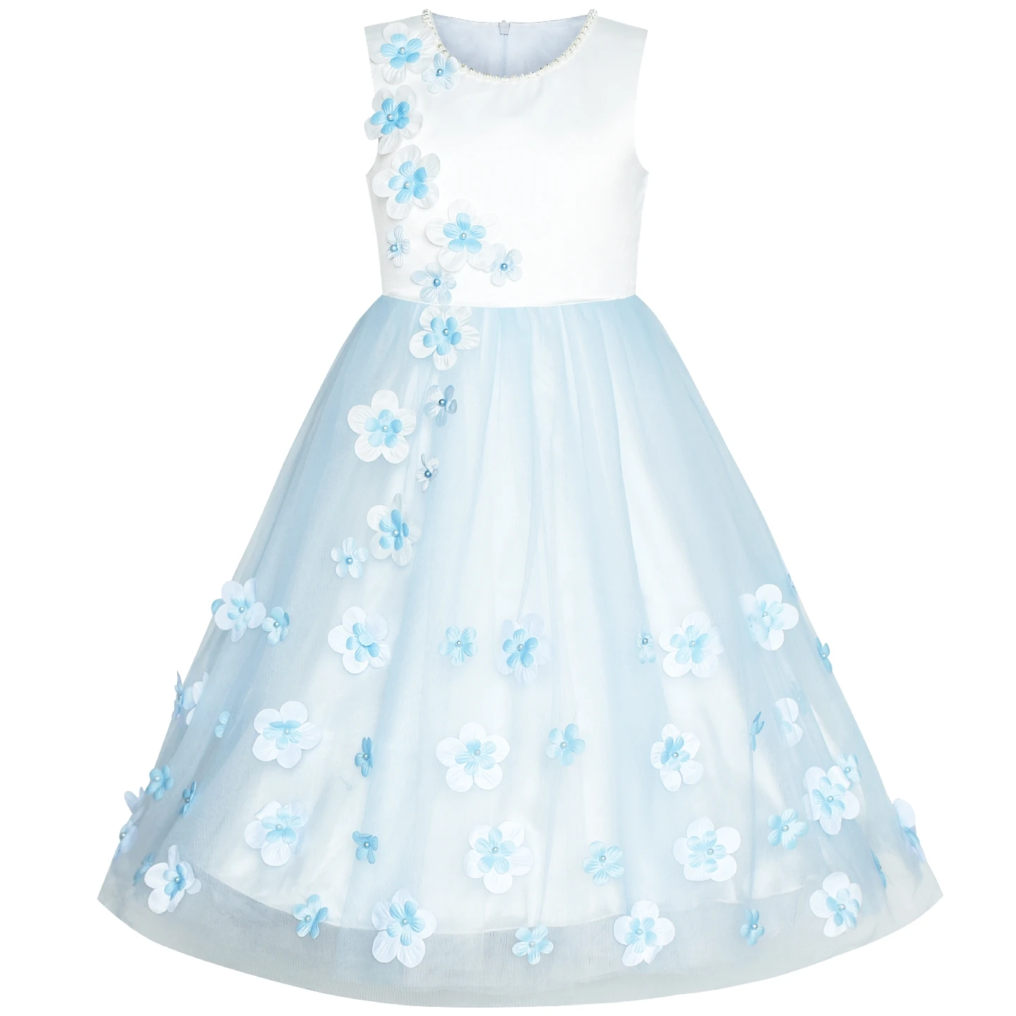 Flower Girls Dress Blue Petals Wedding Bridesmaid Birthday Party 2019 Summer Princess Dresses Girl Clothes Pageant Sundress | Детская