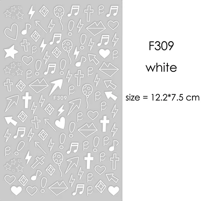 F309white 1 лист серебряный золотой белый черный абстрактная графика дизайн круглый квадратный треугольник наклейки для ногтей Луна Звезда наклейки для ногтей - Цвет: F309white
