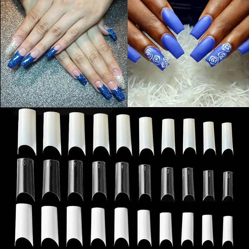 

500pcs Acrylic False Nail Tips Big C French Fake Nail Tips Artificial Gel Nail Art Tips Half Cover Professional Salon Tools Kit
