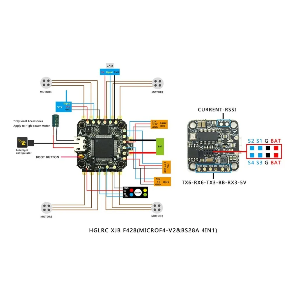 HGLRC XJB F4 башня Полетный контроллер Betaflight OSD 2-4S 4в1 Blheli_S ESC для 65 мм-250 мм RC гоночный