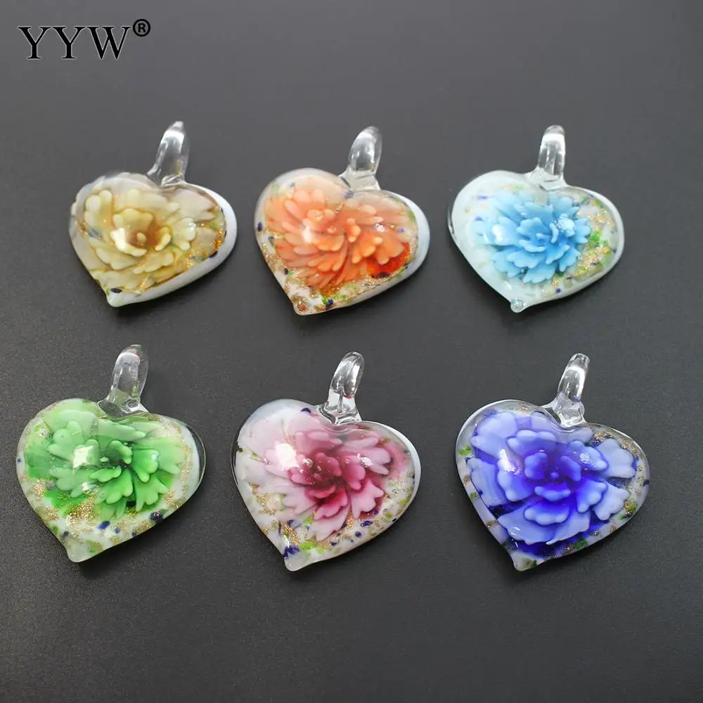 12pcs/Lot Charming Noctilucent Heart Lampwork Glass Pendants For Women 2019 Fashion Flower Charms Necklace Earrings | Украшения и