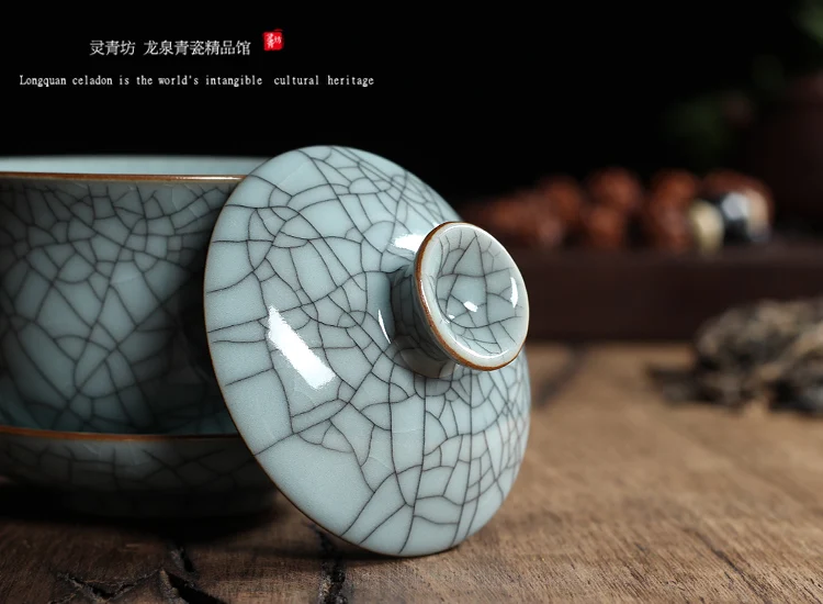 [GRANDNESS] Китайский Ge Kiln Longquan Celadon фарфоровая китайская гайвань чайные чашки и чаша керамическая 155 мл хрустящая глазурь чайник