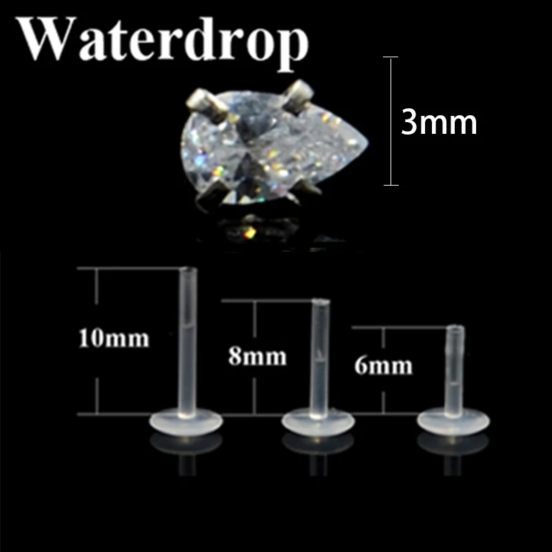 Water Drop 3mm Gem 1 шт губы Лабрет зубец пирсинг установка циркон ушной хрящ гибкий биопластик Лабрет Монро губы ювелирные изделия кольцо для пирсинга 16 г - Окраска металла: Water Drop 3mm Gem