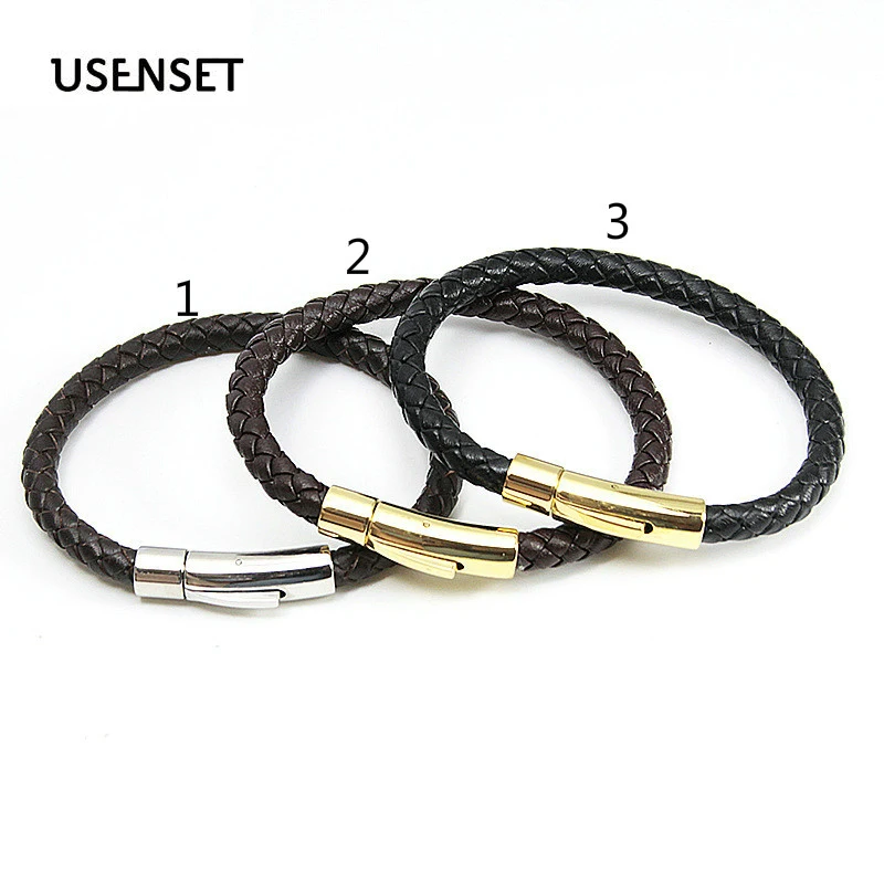 USENSET, мужской кожаный браслет, двойная ручная работа, кожаный плетеный браслет из нержавеющей стали, браслеты, ювелирное изделие, рождественский подарок