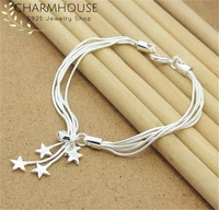 pure 925 silver bracelets for women snake chains star strand bracelets bangles wristband pulseira femme fashion jewelry gifts