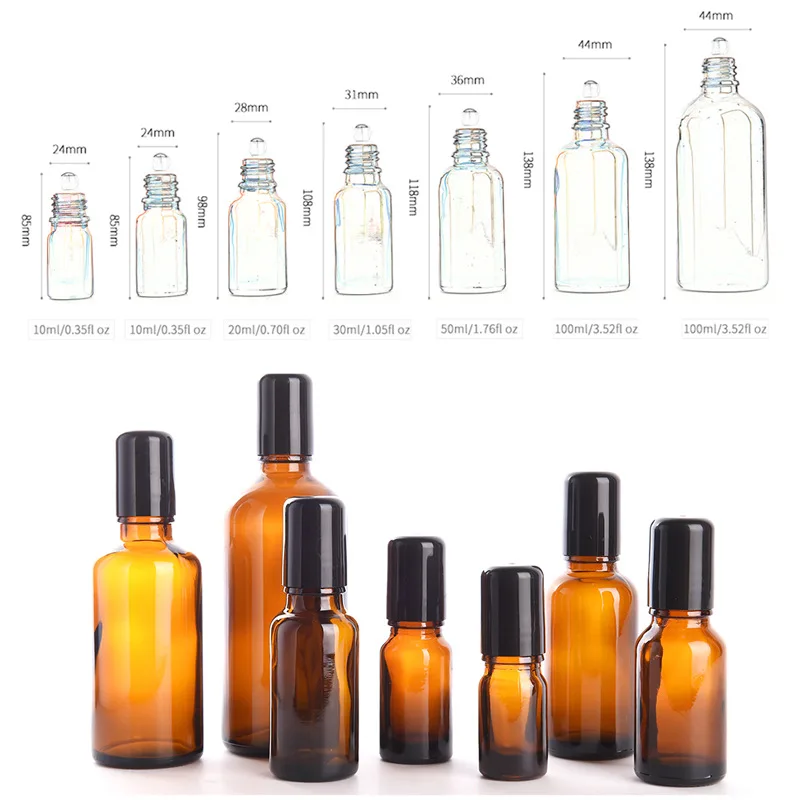50pcs 5ml -30ml  brown glass Roll On Roller Bottle  essential oil perfume lotion empty bottle Cosmetic packaging container