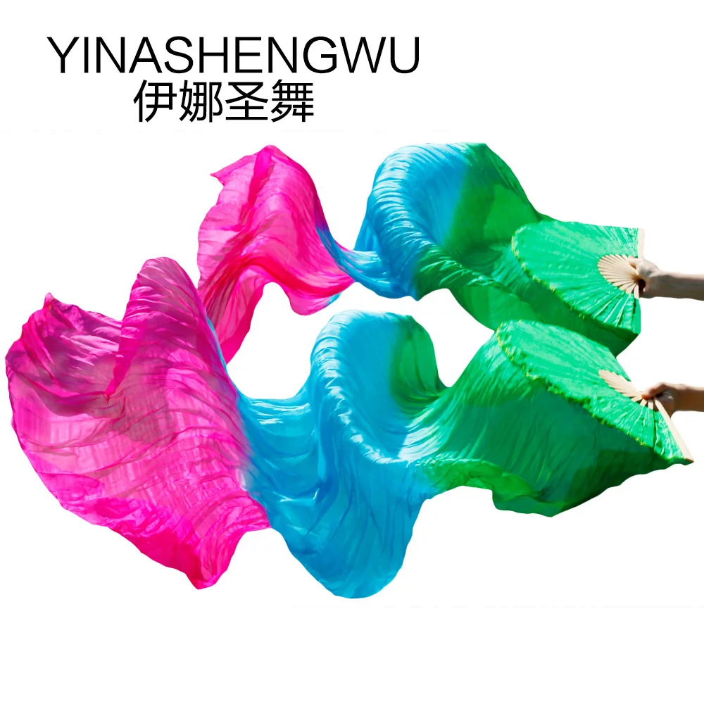 Женская шелковая Фата для танца живота цветная зеленого + бирюзового розового