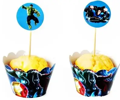 Cupcake Wrappers Тематическая бумажная посуда в стиле Мстителей, тарелка, чашка, баннер, очки, приглашение, скатерть, Топпер, воздушный шар, сумка, подарок на день рождения - Цвет: Cupcake Wrappers