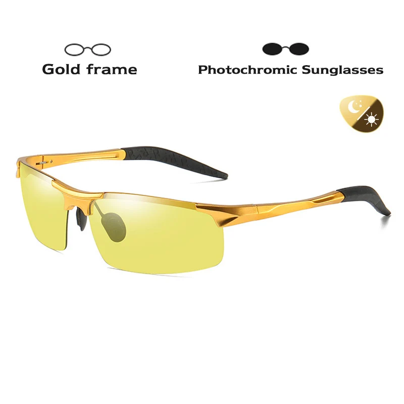 Gold frame Унисекс фотохромные Солнцезащитные Очки День Ночь поляризованные солнцезащитные очки для мужчин и женщин Желтые безопасные для вождения UV400 gafas de sol hombre - Цвет линз: Gold frame
