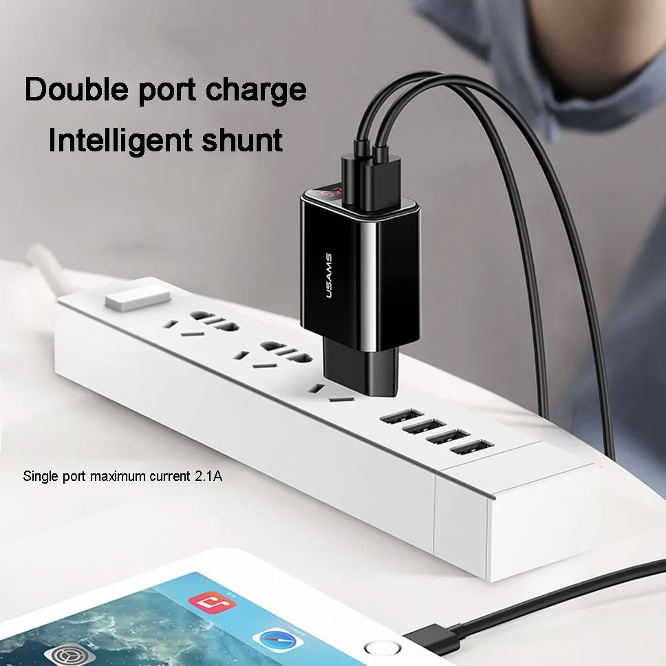 Portable Fast Charger Adapter 5V 2.1A Quick Charging Block With Dual USB Ports And Digital Display For IPhone X 8 7 6 Samsung