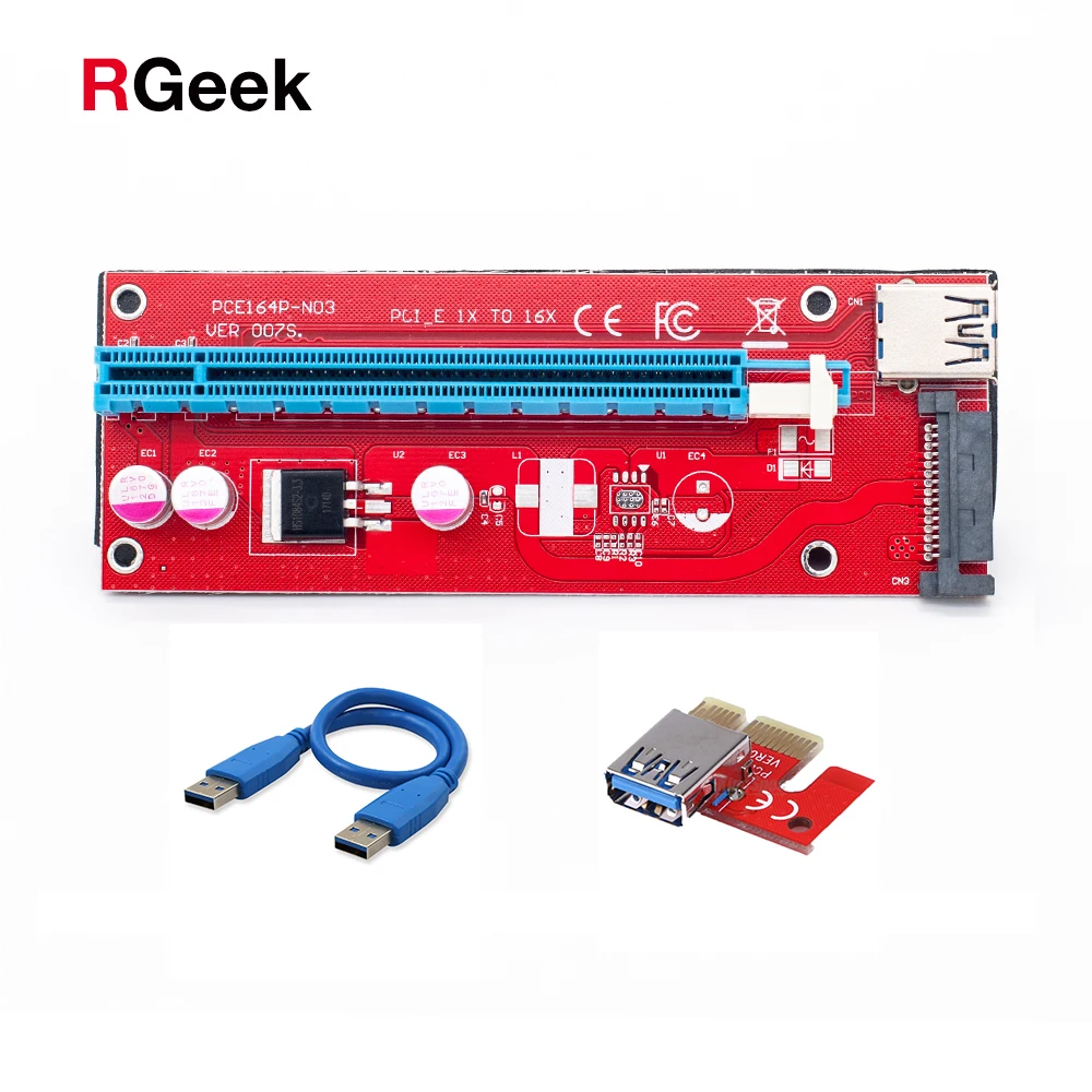 Красный PCI-E 1X к 16X Riser 007S Card Extender PCI Express адаптер USB 3 0 кабель 15Pin Профессиональный SATA