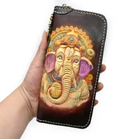 hand carved elephant god wallets bag purses women men long clutch vegetable tanned leather the most special new year gift