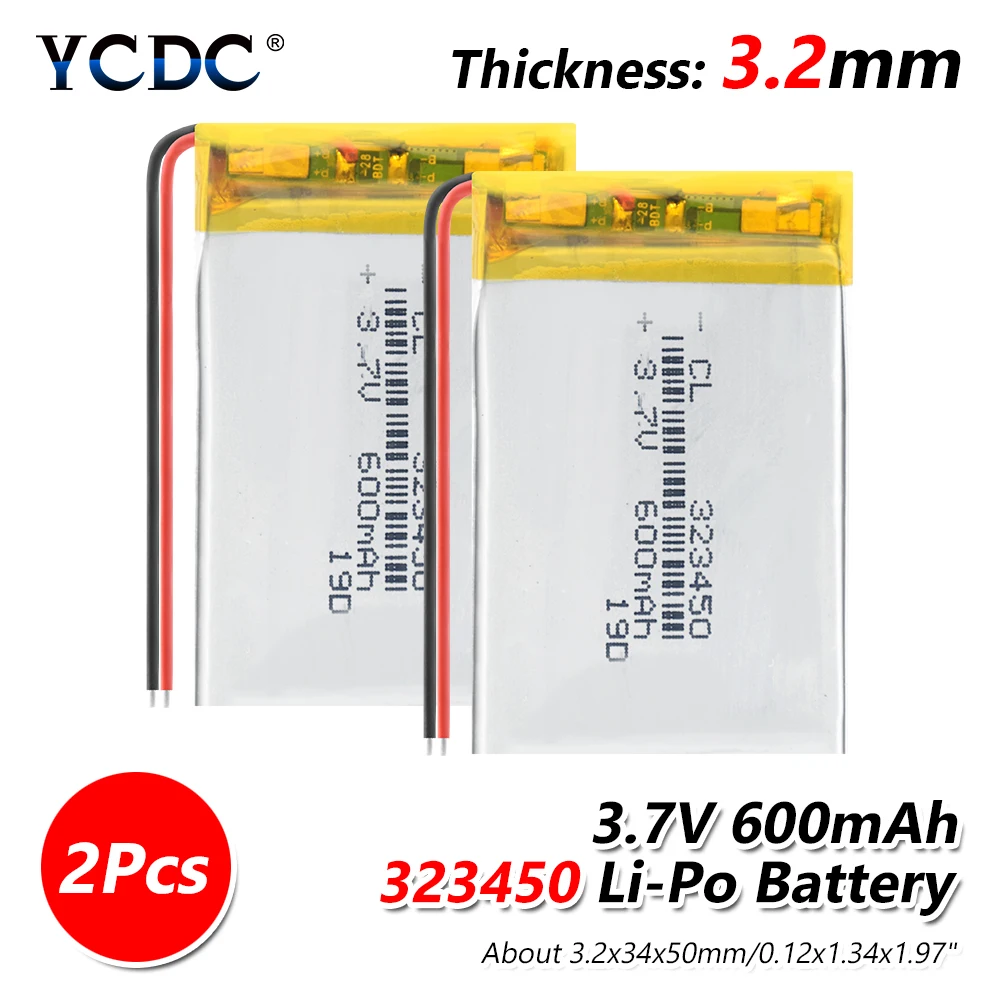 1/2/4 шт. 323450 li-po ion lipo аккумуляторов 3,7 v 600 мА/ч, литий-полимерная батарея 3 7 Вольт для dvd gps навигации - Цвет: 2 PCS