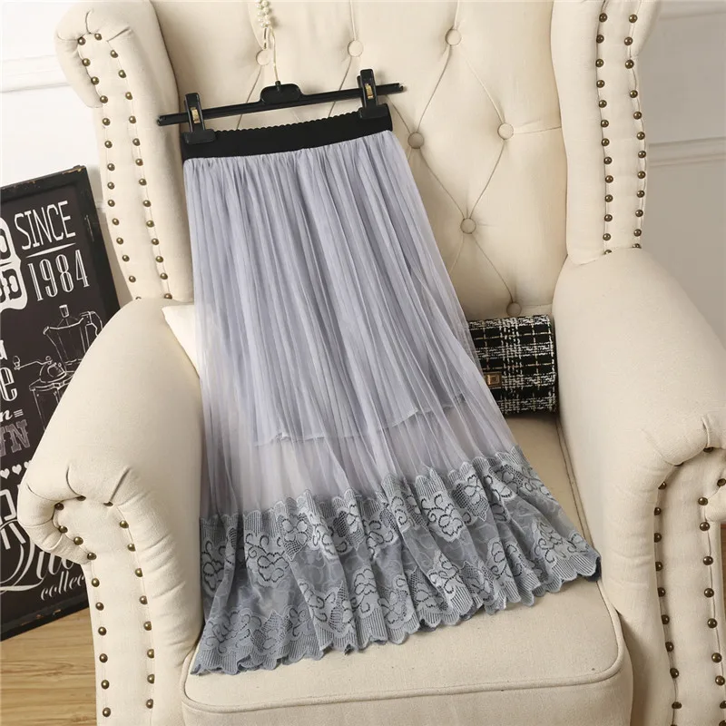 Юбка женская сетчатая с высокой талией элегантная плиссированная длинная