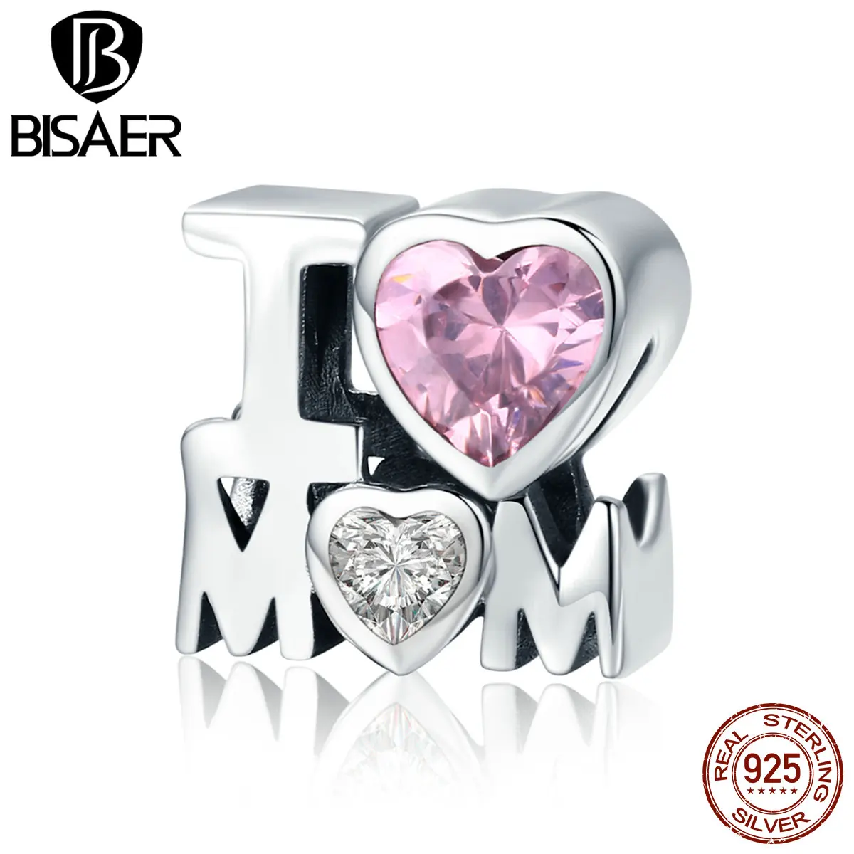 Bisaer 100% Стерлинговое Серебро 925 пробы амулеты I Love My Mom бусины в форме сердца для